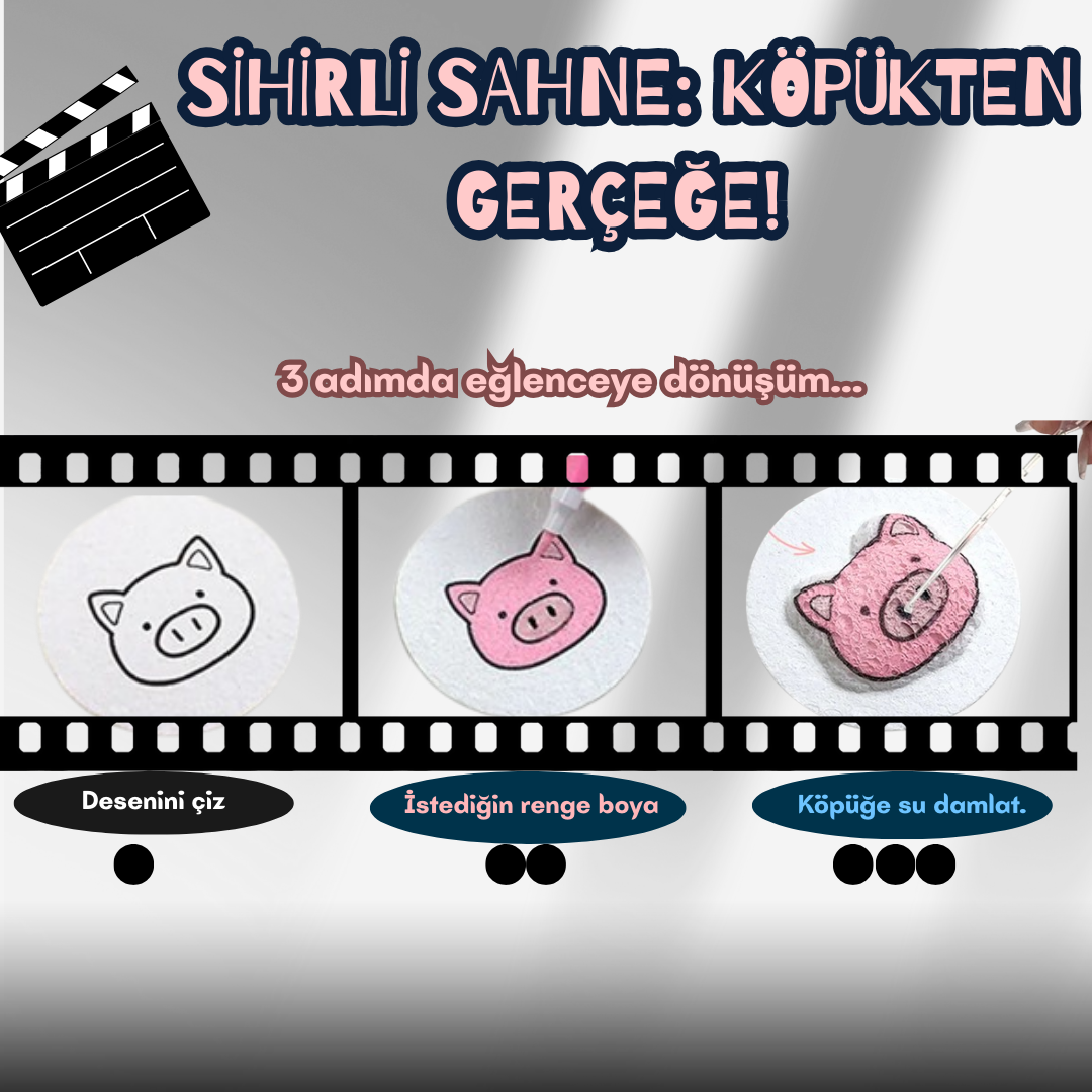 Pofino 3D Köpük Boyama Seti, 30 Parça Köpük, 12 Marker Kalem, Mini Şövale