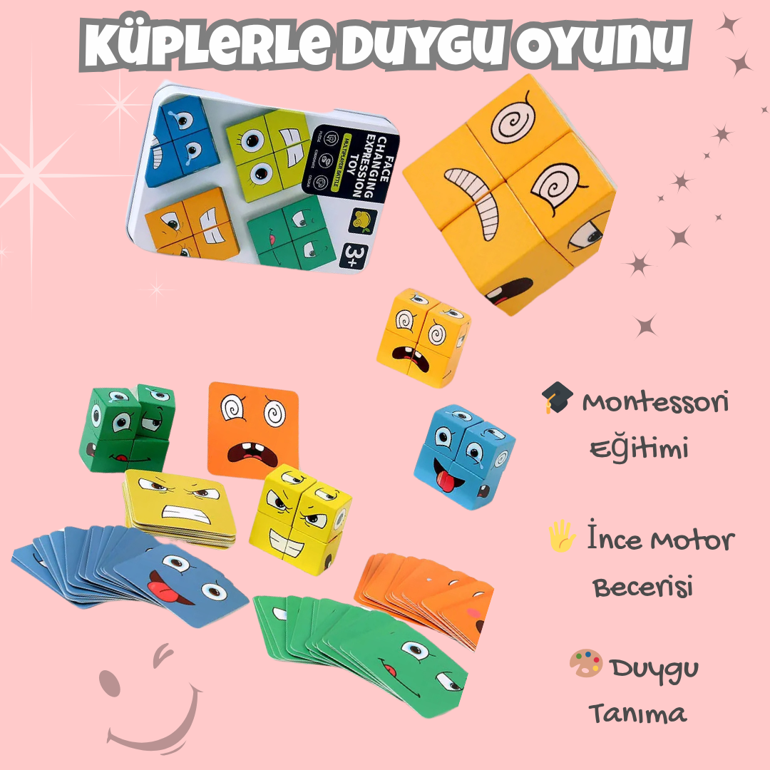 Pofino İfade Küp Oyunu, Montessori Bulmaca, Eğitici Masa Oyunu