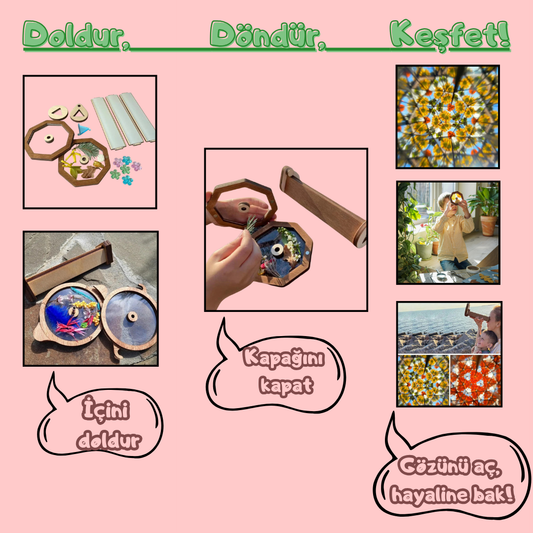 Pofino Ahşap Kaleydoskop Seti, DIY Oyuncak, Yaratıcı Görsel Etkinlik