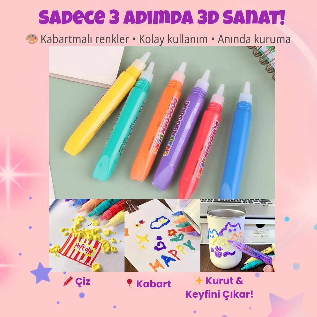Pofino Popcorn 3D Kalem Seti, Duyusal Keşif, Eğitici Sanat Oyunu