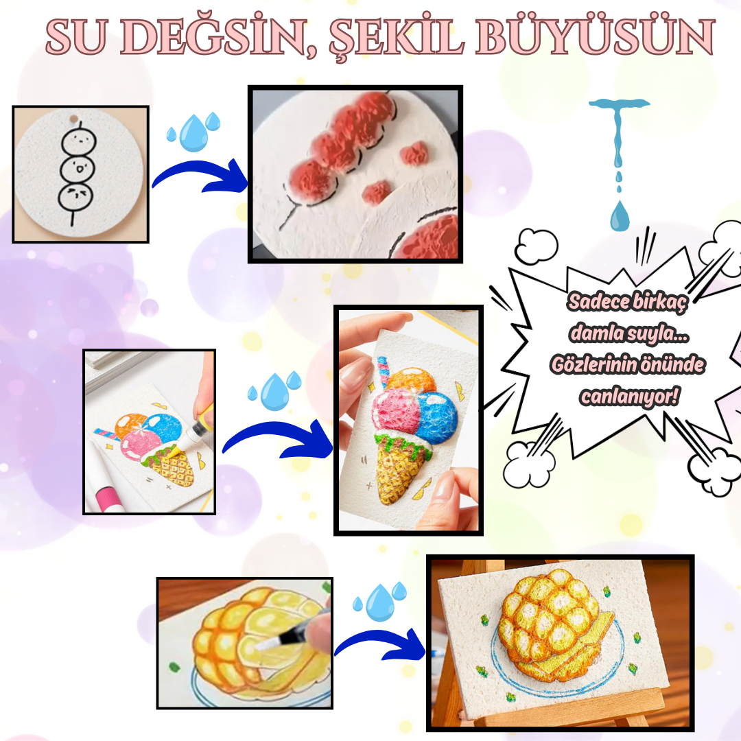 Pofino 3D Köpük Boyama Seti, 30 Parça Köpük, 12 Marker Kalem, Mini Şövale