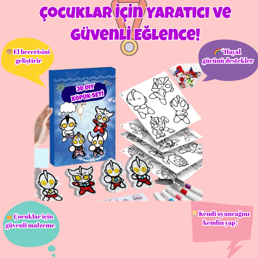 Pofino 3D Ultraman Köpük Boyama Seti, Sevimli Karakterler, Yaratıcı Oyun