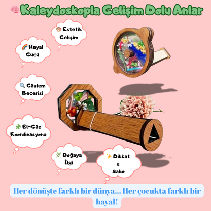 Pofino Ahşap Kaleydoskop Seti, DIY Oyuncak, Yaratıcı Görsel Etkinlik