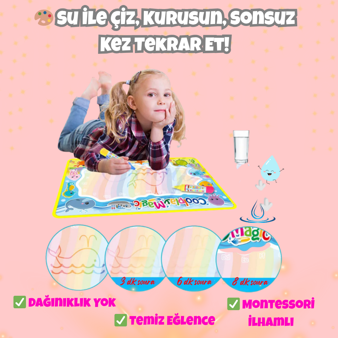 Pofino Sihirli Su Boyama Matı, Yeniden Kullanılabilir, Montessori Boyama Oyuncağı