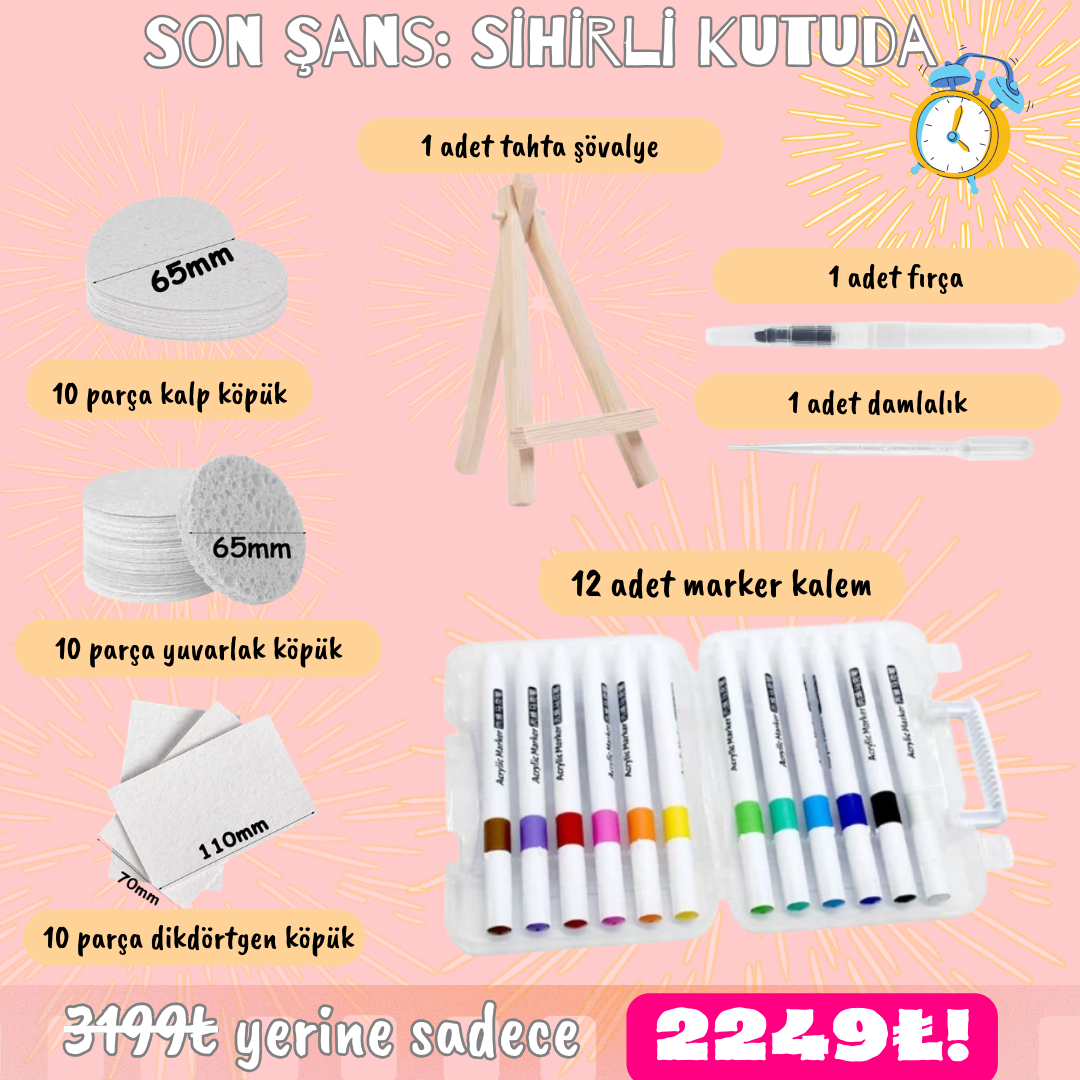 Pofino 3D Köpük Boyama Seti, 30 Parça Köpük, 12 Marker Kalem, Mini Şövale